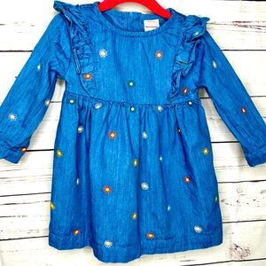 Hanna Andersson • Denim Long Sleeve Dress with Embroidered Flowers